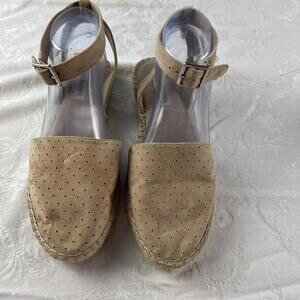 Steve Madden Womens Espadrille Sandals Size 9.5 Tan Suede Ankle Strap Flat Heel